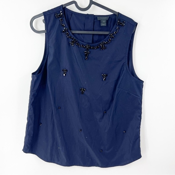 ✅ J. Crew COLLECTION Jeweled Sleeveless Navy Cotton Top SIZE 12 - Picture 1 of 5